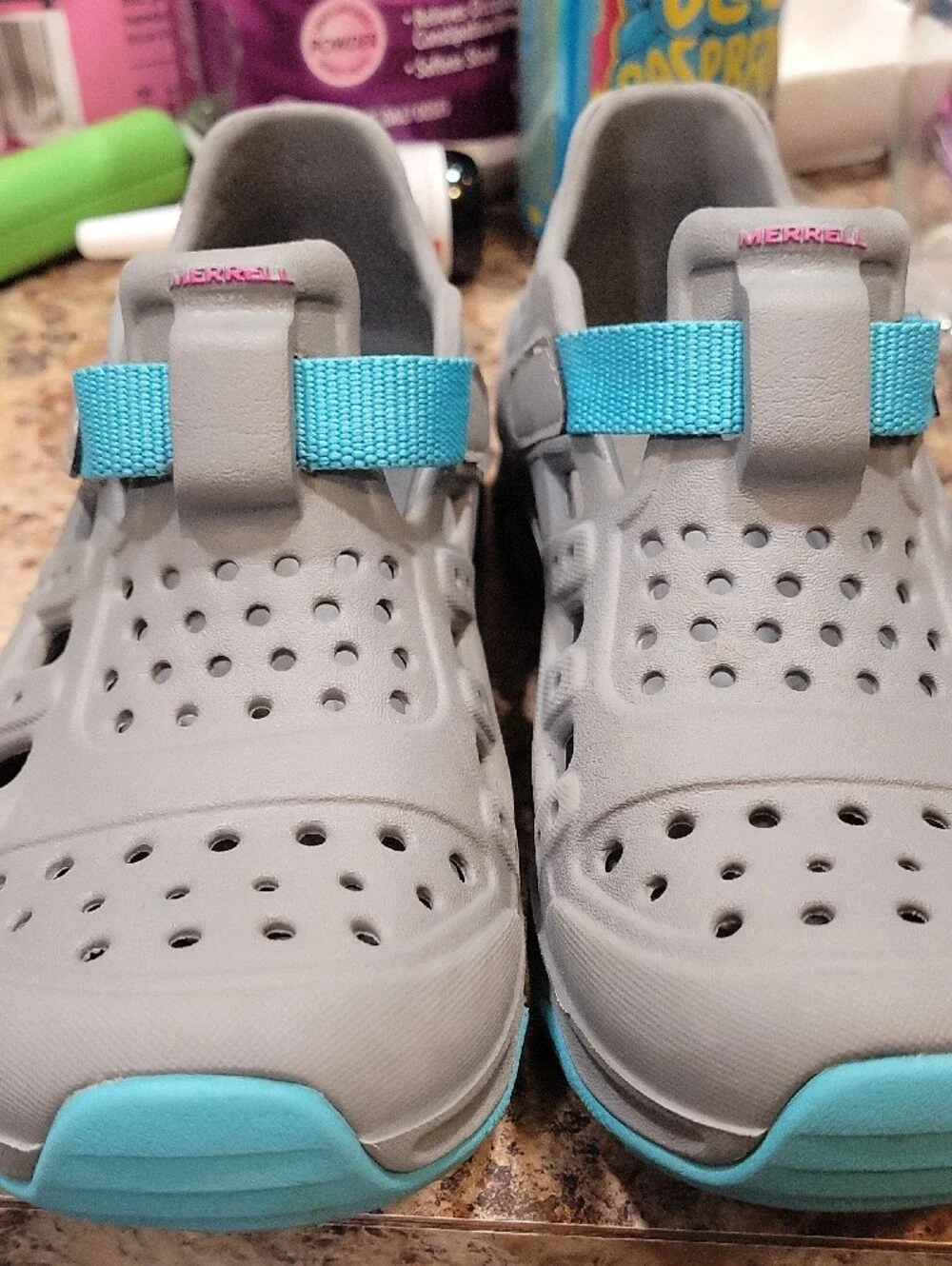 Merrell Kids Gray Water Shoes with Blue and Pink Accents